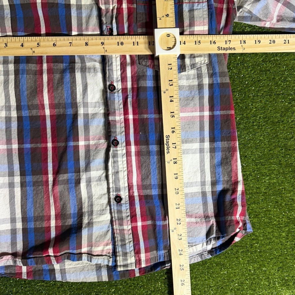 Tommy Hilfiger Mens Plaid Button Down Shirt Red Blue White Roll Tab Sleeve Small - Picture 7 of 8